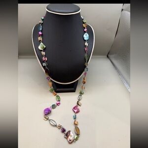 Colorful Abalone Shell & Glass Bead Statement Necklace Boho Chic